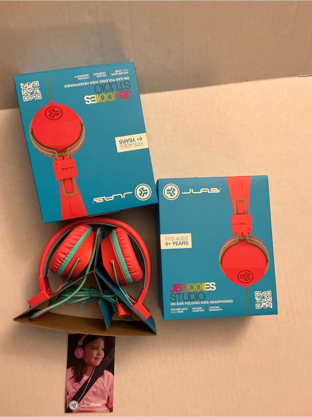 JLab JBuddies Studio Kids Headphones - Red & Teal -TWO PAIRS
